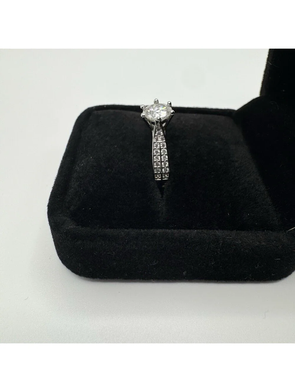 Platinum plated one carat, moissanite engagement ring, adjustable